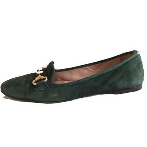 Pretty Ballerinas forest Green with brass heart detail, US 9.5